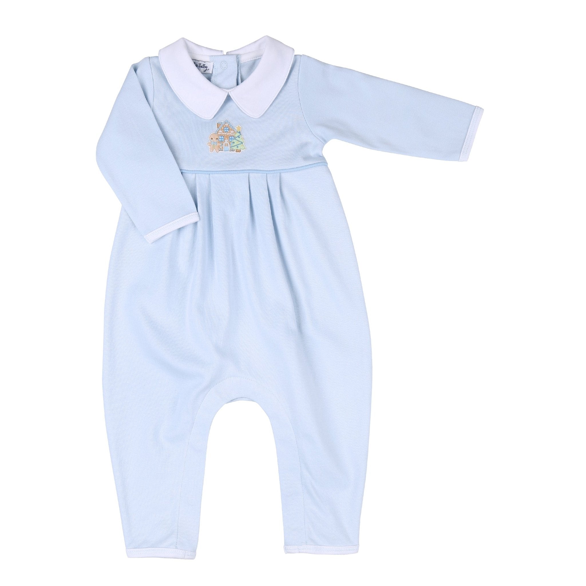 Sweet Gingerbread Blue Embroidered Collared Playsuit - Magnolia BabyPlaysuit