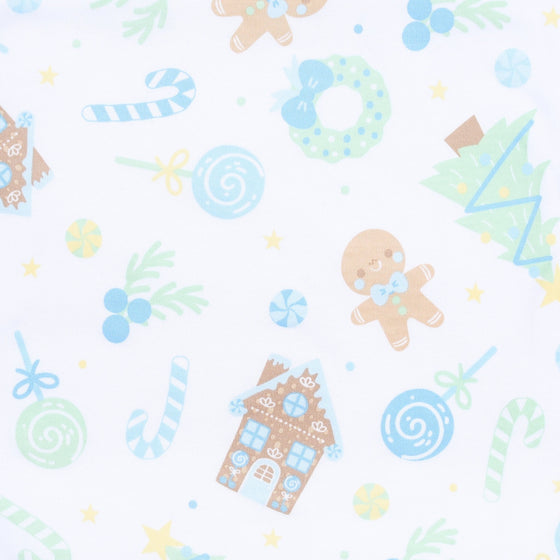 Sweet Gingerbread Blue Printed Footie - Magnolia BabyFootie