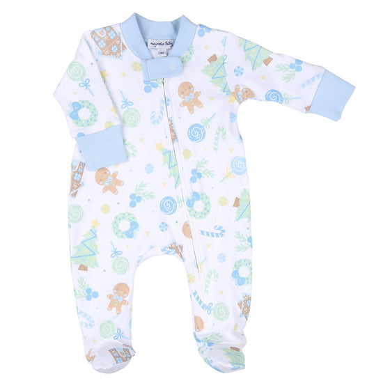 Sweet Gingerbread Blue Printed Zipper Footie - Magnolia BabyFootie