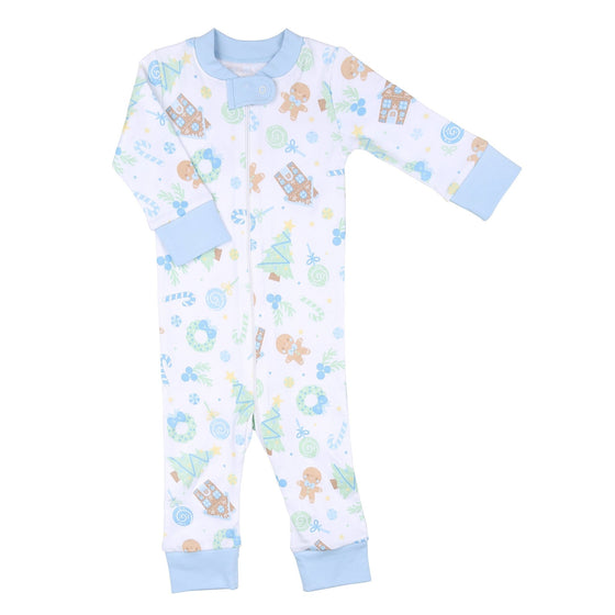 Sweet Gingerbread Blue Zipper Pajamas - Magnolia BabyZipper Pajamas