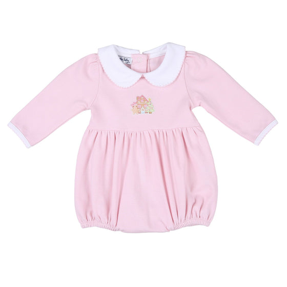 Sweet Gingerbread Pink Embroidered Collared Long Sleeve Girl Bubble - Magnolia BabyBubble