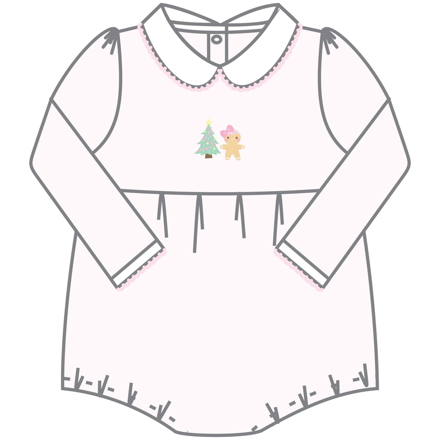 Sweet Gingerbread Pink Embroidered Collared Long Sleeve Girl Toddler Bubble - Magnolia BabyBubble