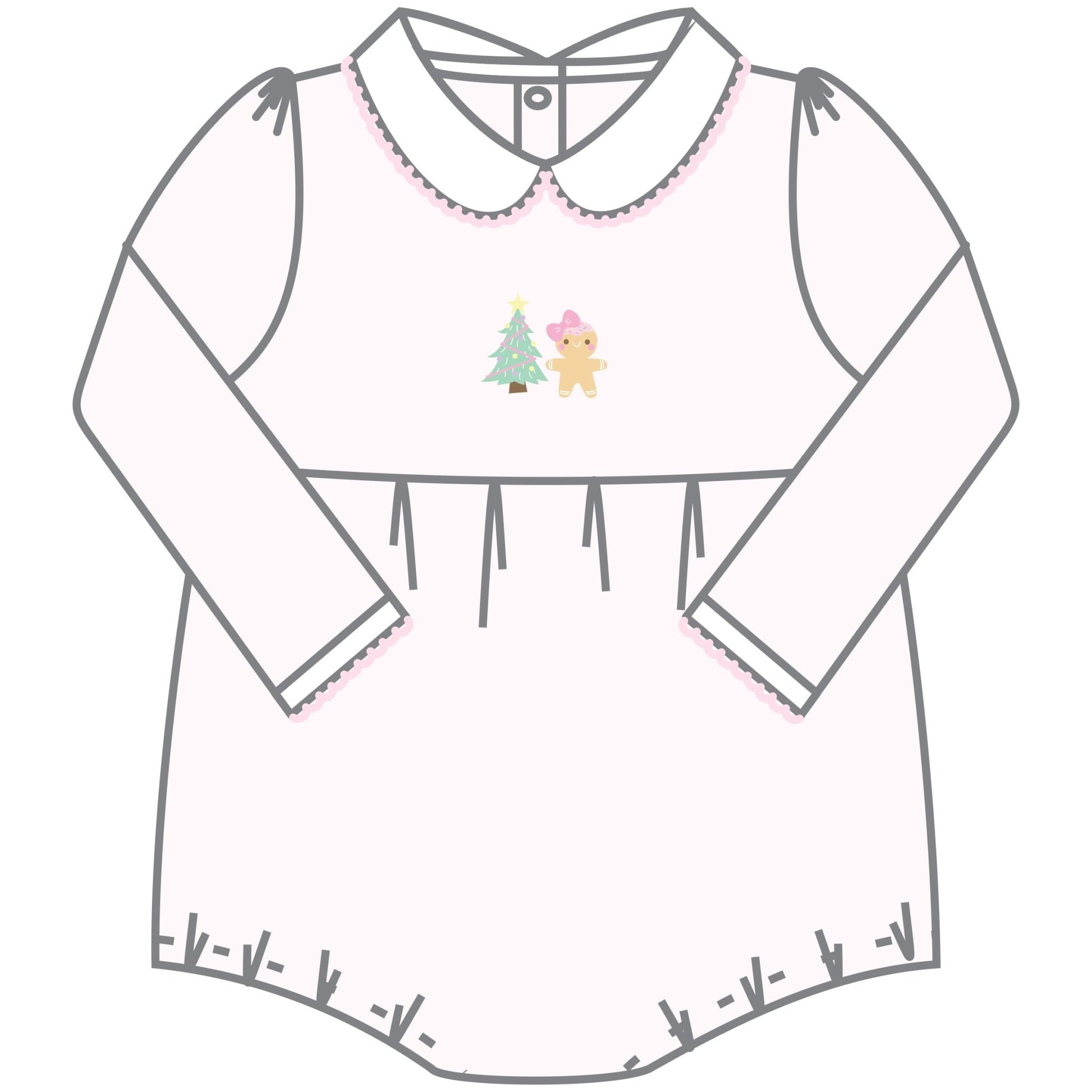 Sweet Gingerbread Pink Embroidered Collared Long Sleeve Girl Toddler Bubble - Magnolia BabyBubble