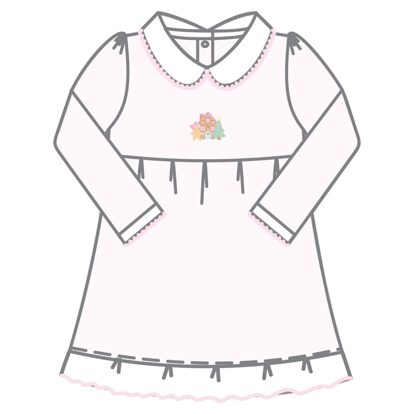 Sweet Gingerbread Pink Embroidered Collared Long Sleeve Toddler Dress - Magnolia BabyDress