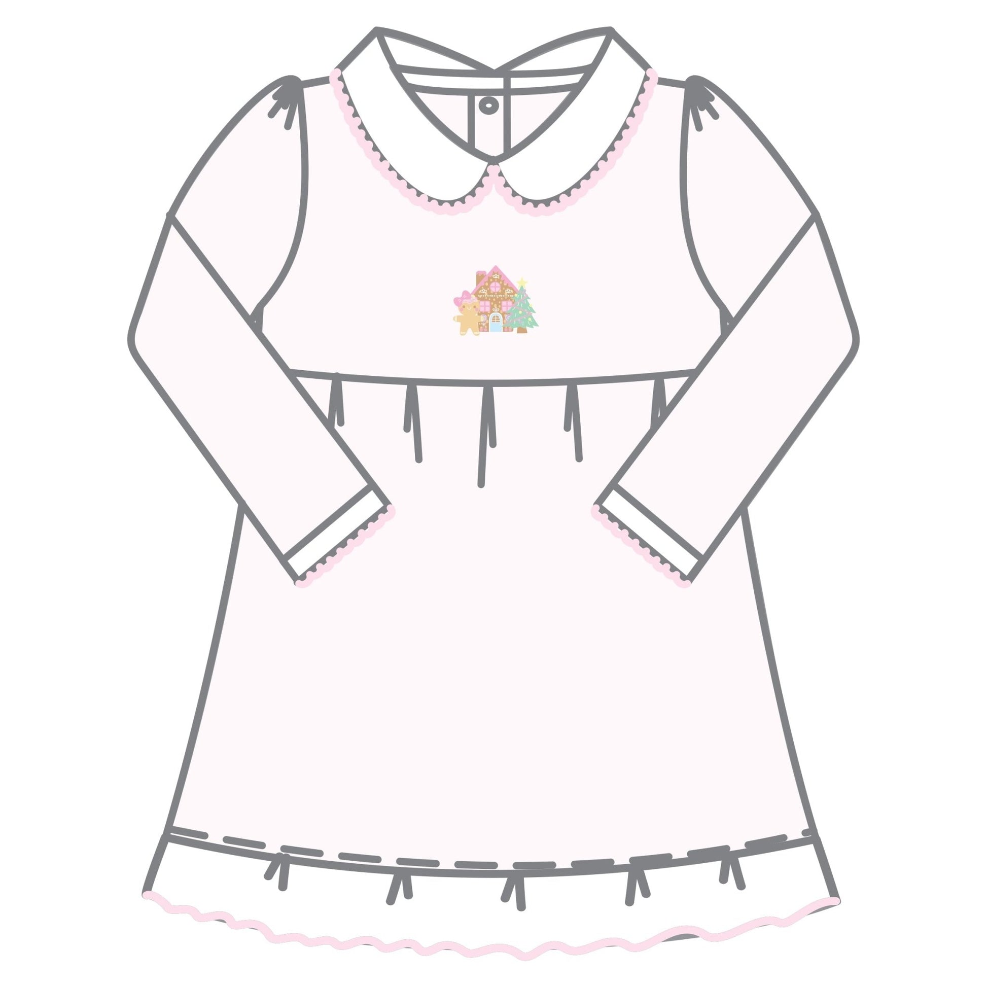 Sweet Gingerbread Pink Embroidered Collared Long Sleeve Toddler Dress - Magnolia BabyDress