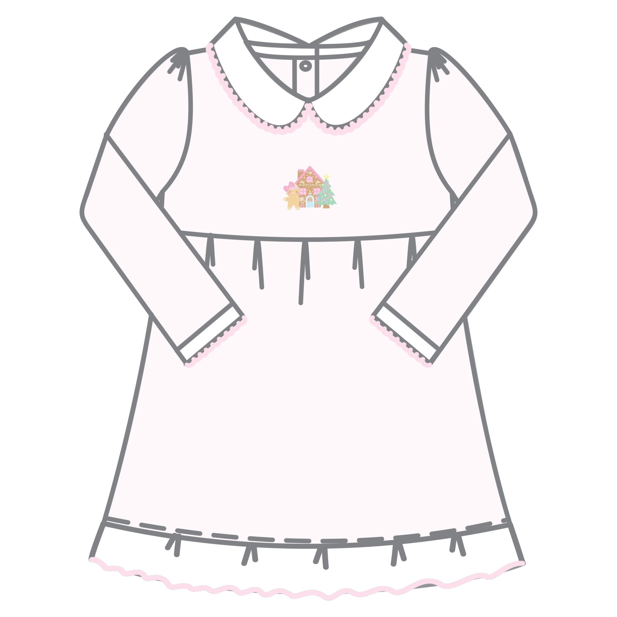 Sweet Gingerbread Pink Embroidered Collared Long Sleeve Toddler Dress - Magnolia BabyDress