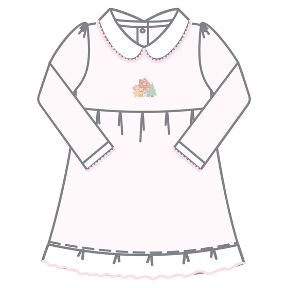 Sweet Gingerbread Pink Embroidered Collared Long Sleeve Toddler Dress - Magnolia BabyDress