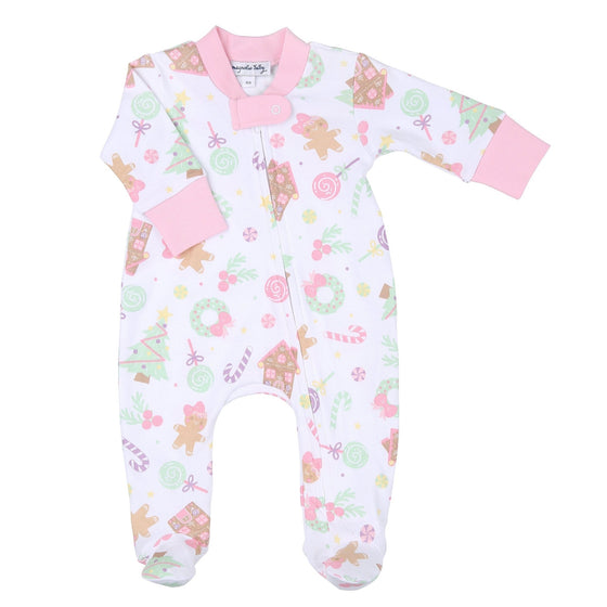 Sweet Gingerbread Pink Printed Zipper Footie - Magnolia BabyFootie