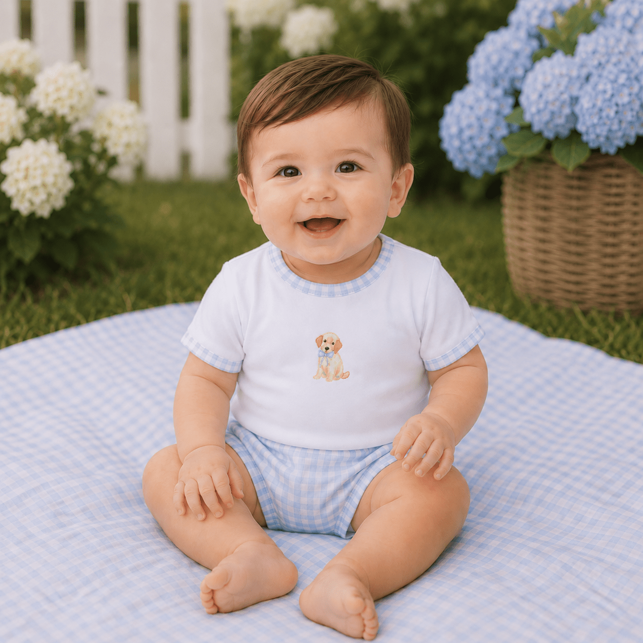 Sweet Golden Hand - Embroidered Diaper Cover Set - Light Blue - Magnolia BabyDiaper Cover