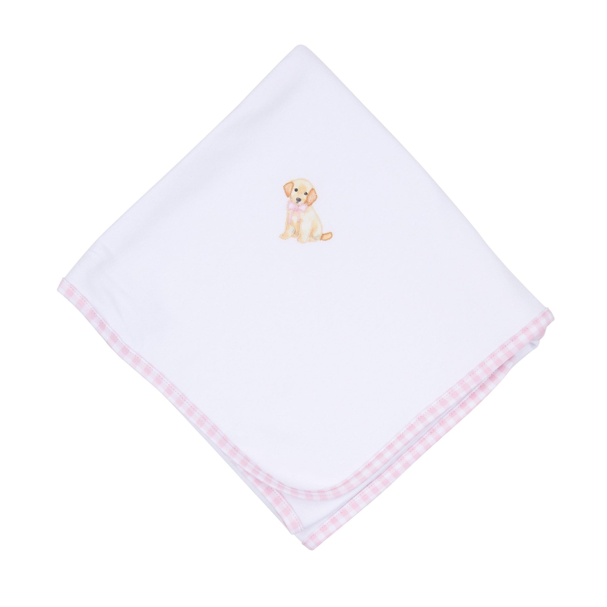 Sweet Golden Hand Embroidered Receiving Blanket - Pink - Magnolia BabyReceiving Blanket