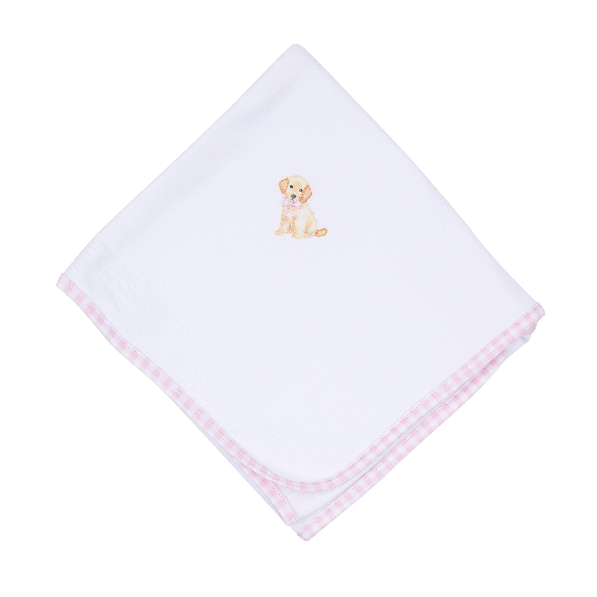 Sweet Golden Hand Embroidered Receiving Blanket - Pink - Magnolia BabyReceiving Blanket