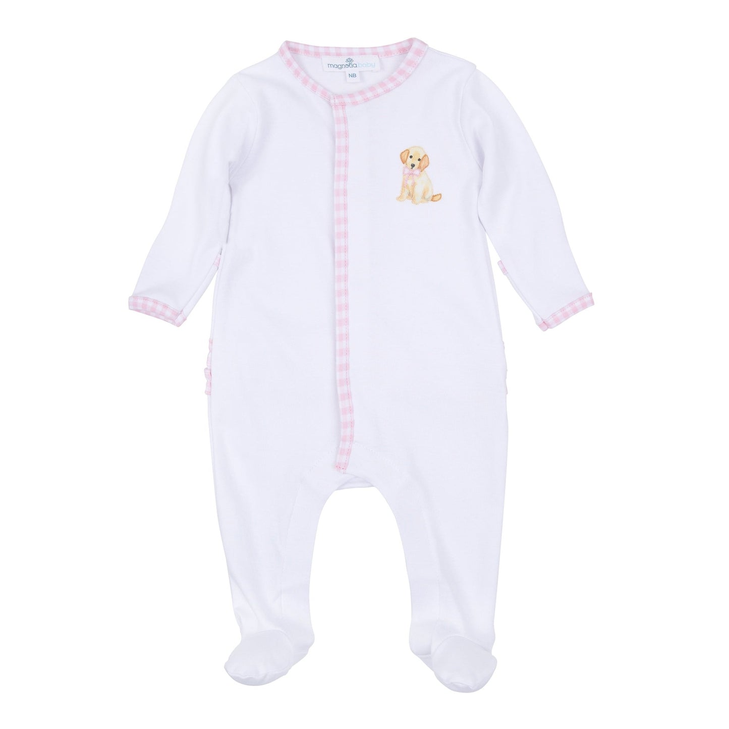 Sweet Golden Hand - Embroidered Ruffle Footie - Pink - Magnolia BabyFootie