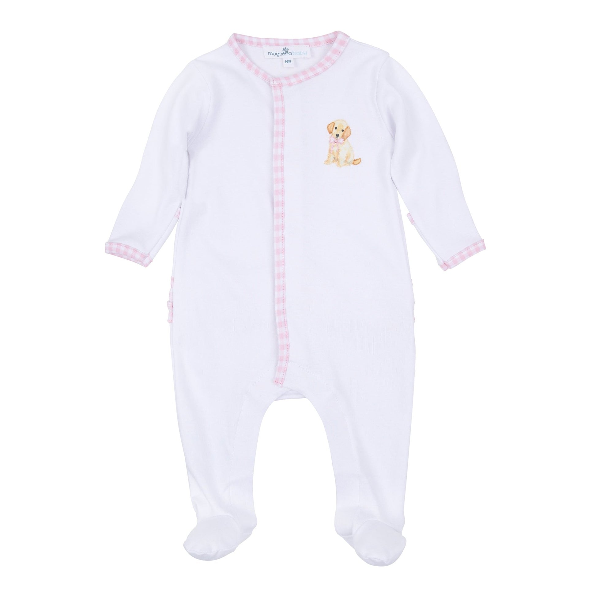Sweet Golden Hand - Embroidered Ruffle Footie - Pink - Magnolia BabyFootie