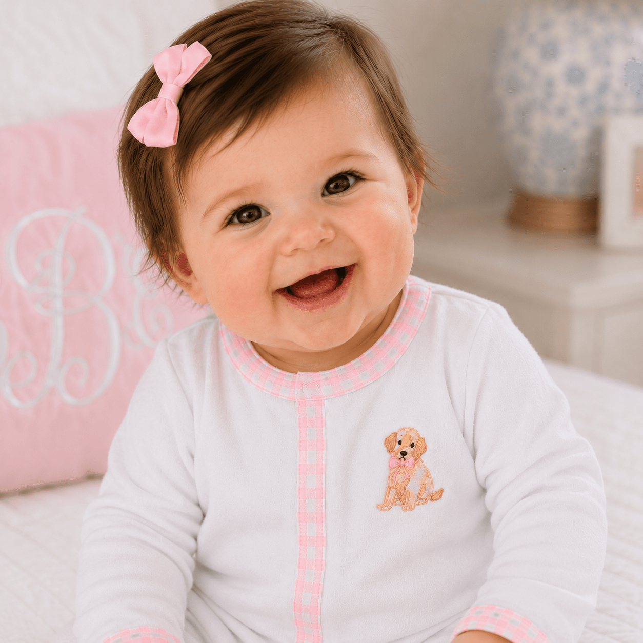 Sweet Golden Hand - Embroidered Ruffle Footie - Pink - Magnolia BabyFootie