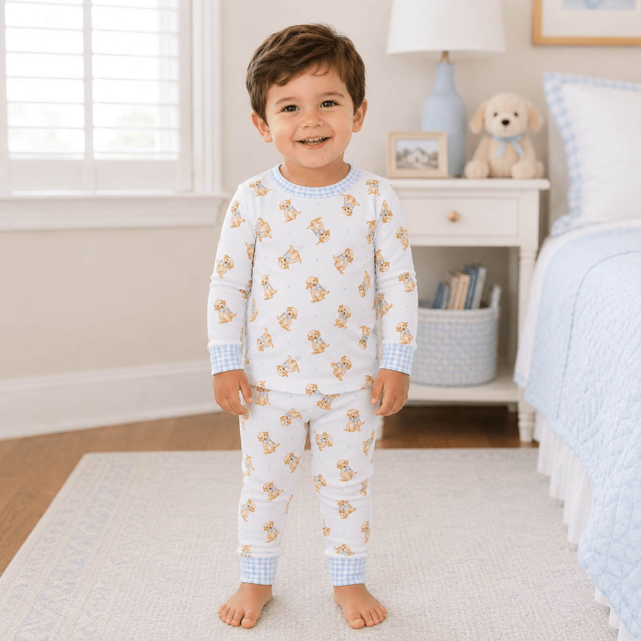 Sweet Golden Long Pajamas - Light Blue - Magnolia BabyLong Pajamas
