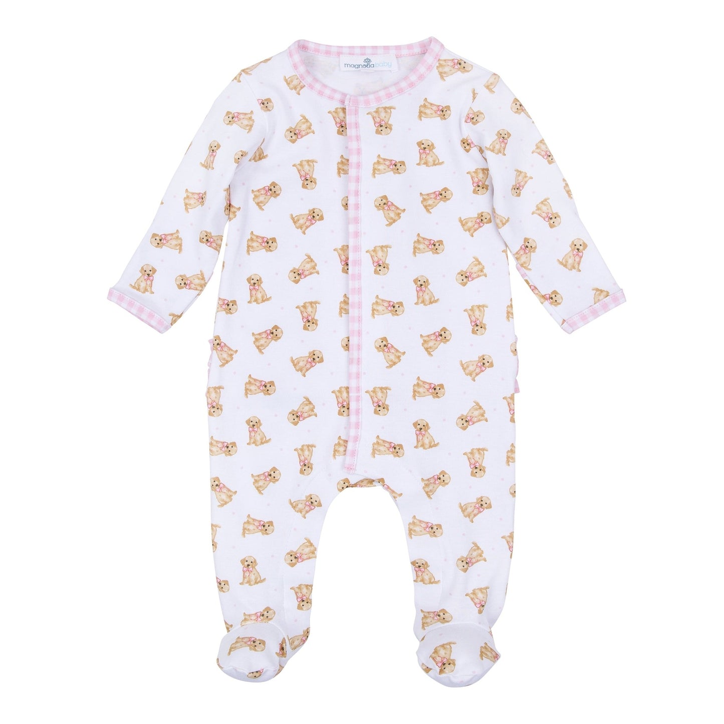 Sweet Golden Print Ruffle Footie - Pink - Magnolia BabyFootie