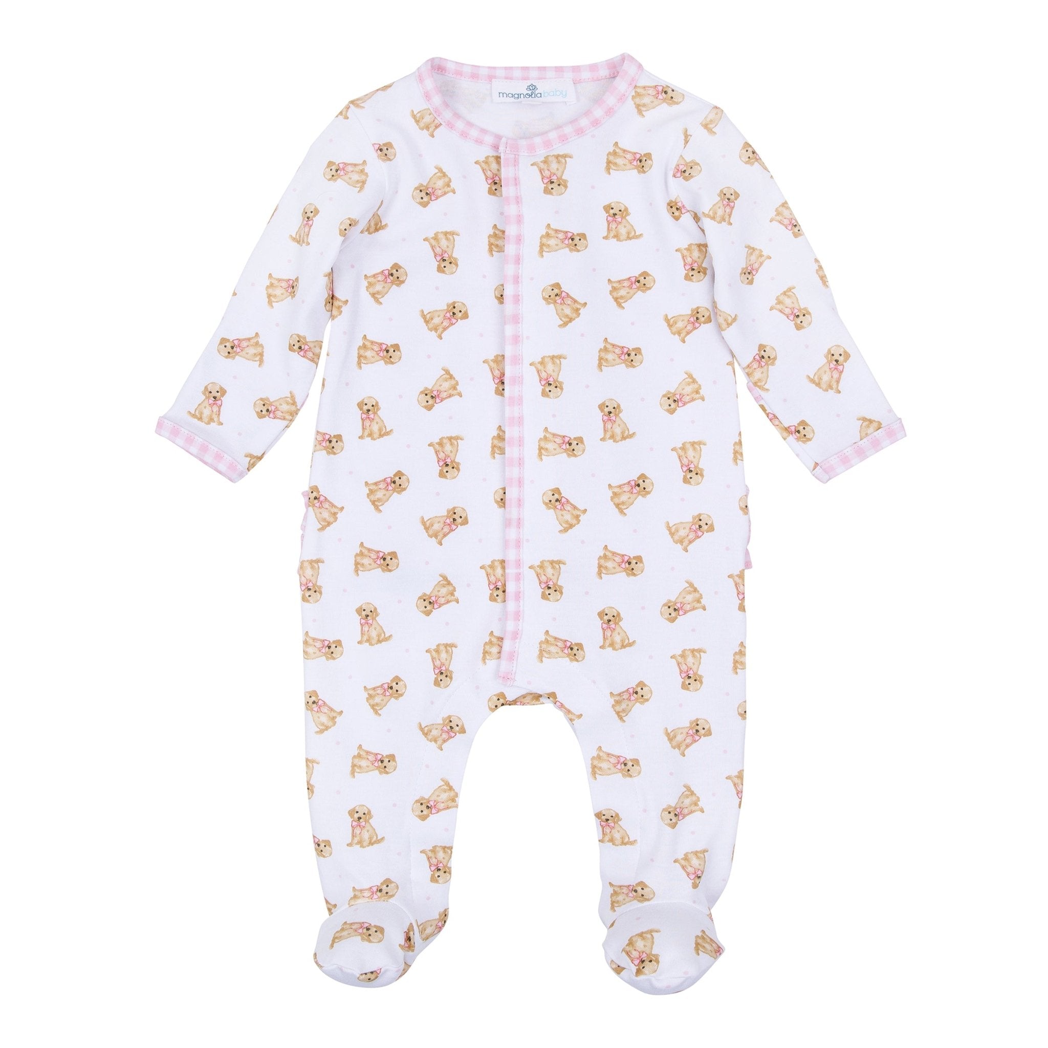 Sweet Golden Print Ruffle Footie - Pink - Magnolia BabyFootie