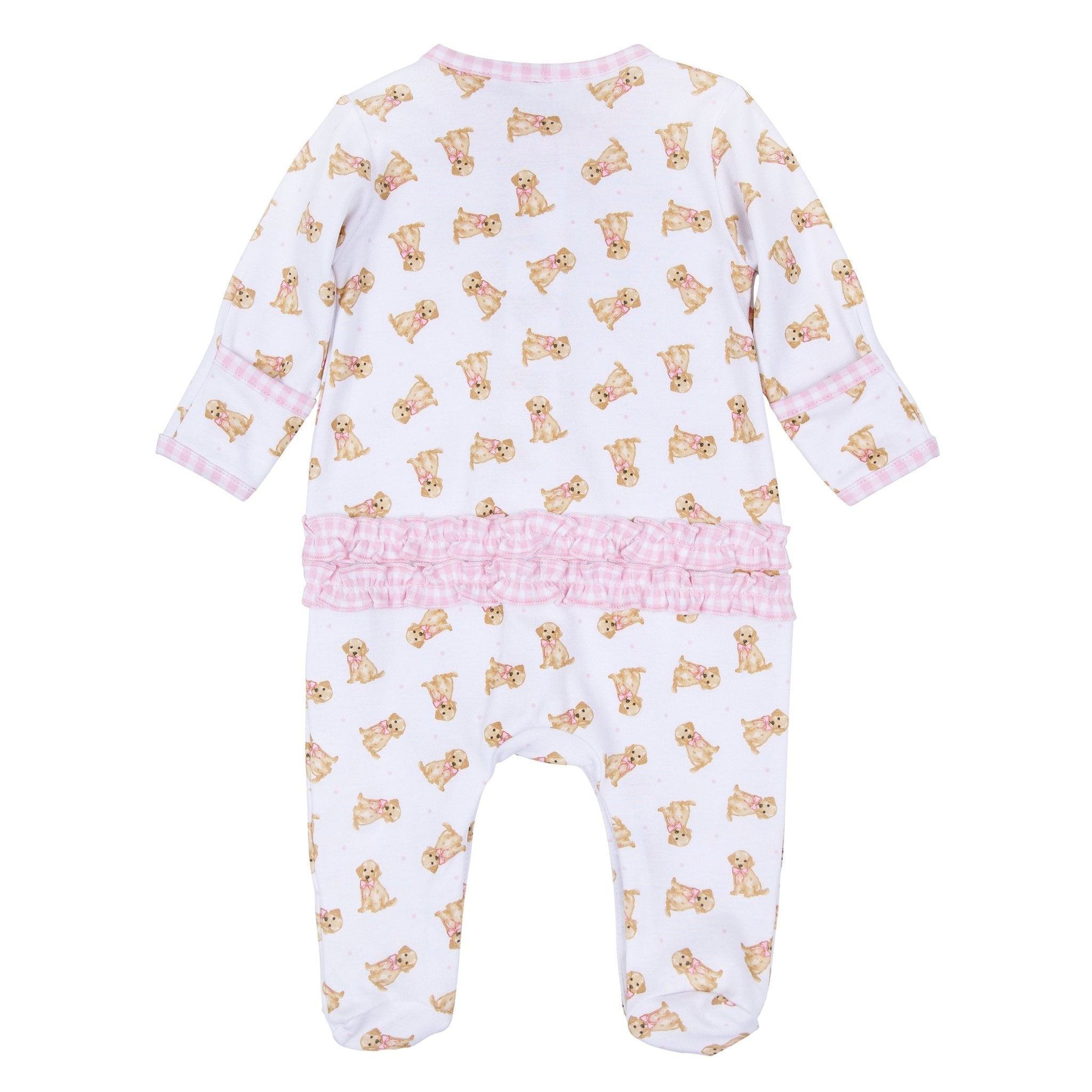 Sweet Golden Print Ruffle Footie - Pink - Magnolia BabyFootie