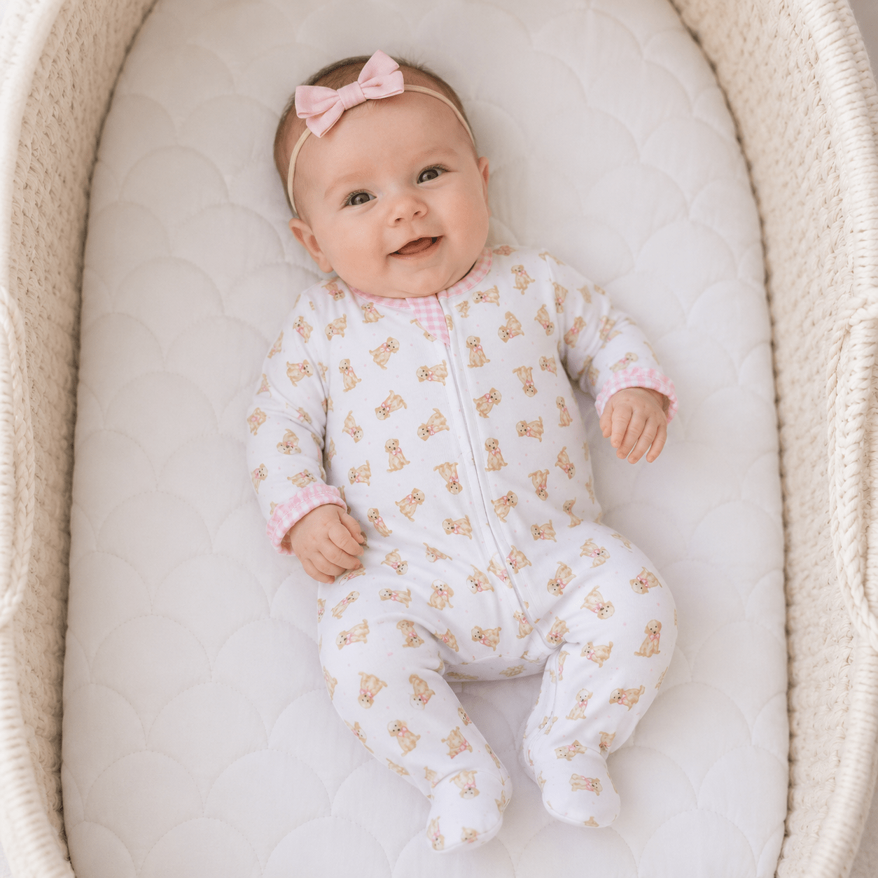 Sweet Golden Print Ruffle Zip Footie - Pink - Magnolia BabyFootie