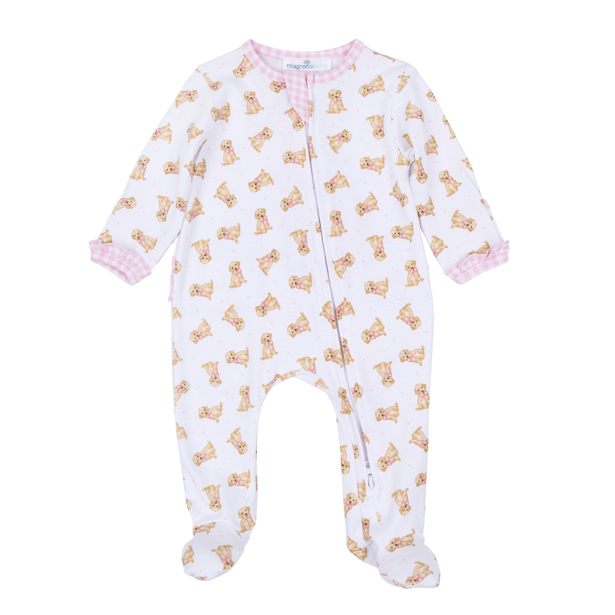 Sweet Golden Print Ruffle Zip Footie - Pink - Magnolia BabyFootie