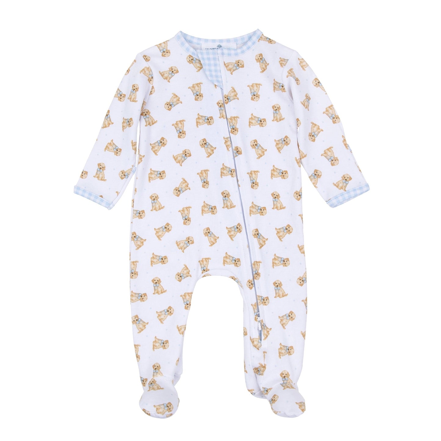 Sweet Golden Print Zip Footie - Light Blue - Magnolia BabyFootie