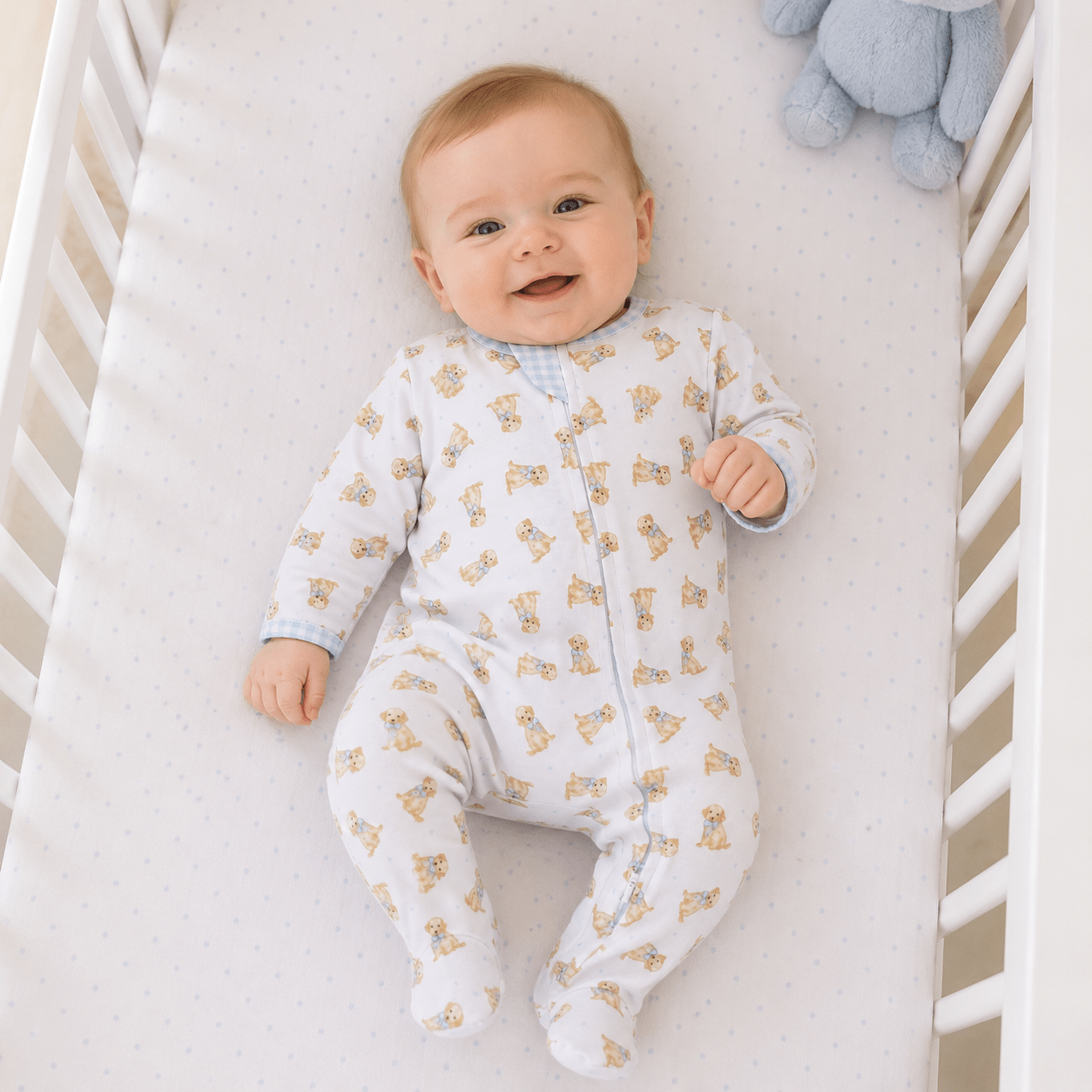 Sweet Golden Print Zip Footie - Light Blue - Magnolia BabyFootie