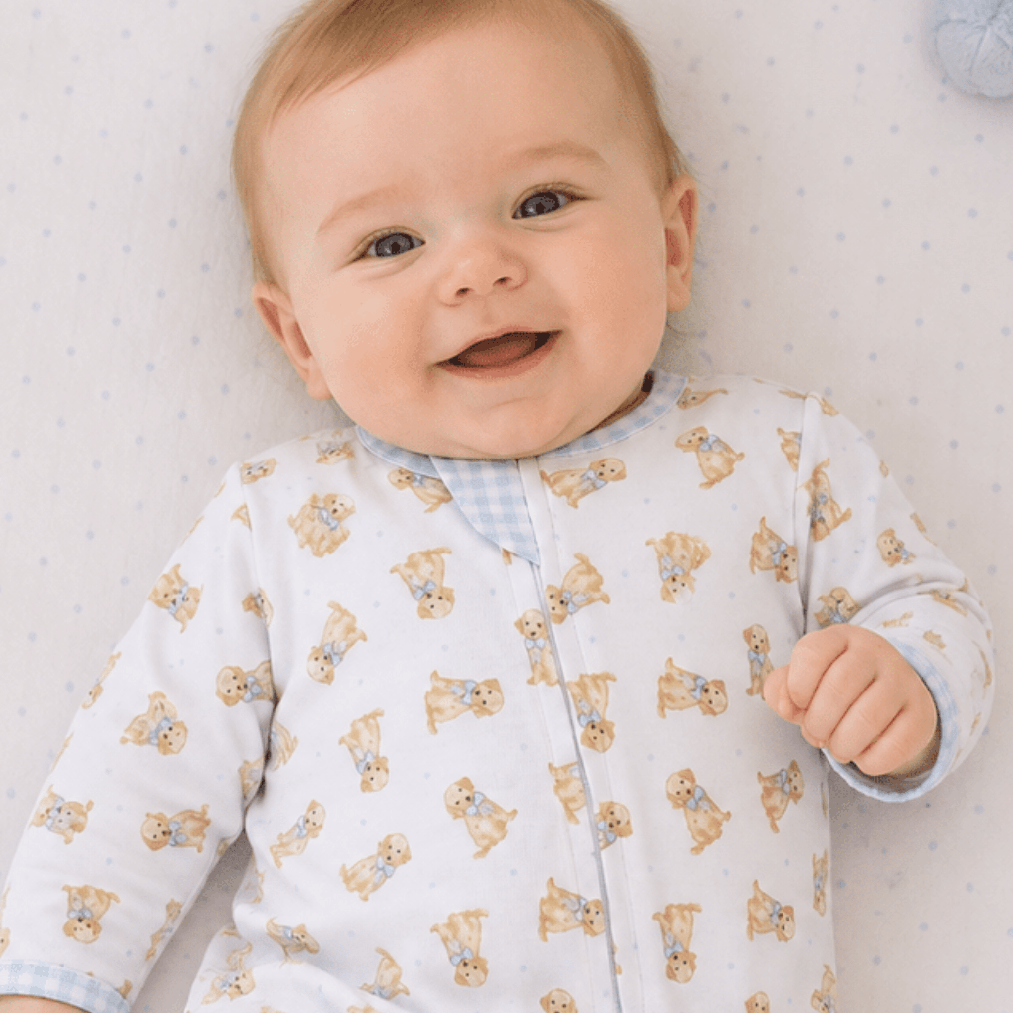 Sweet Golden Print Zip Footie - Light Blue - Magnolia BabyFootie