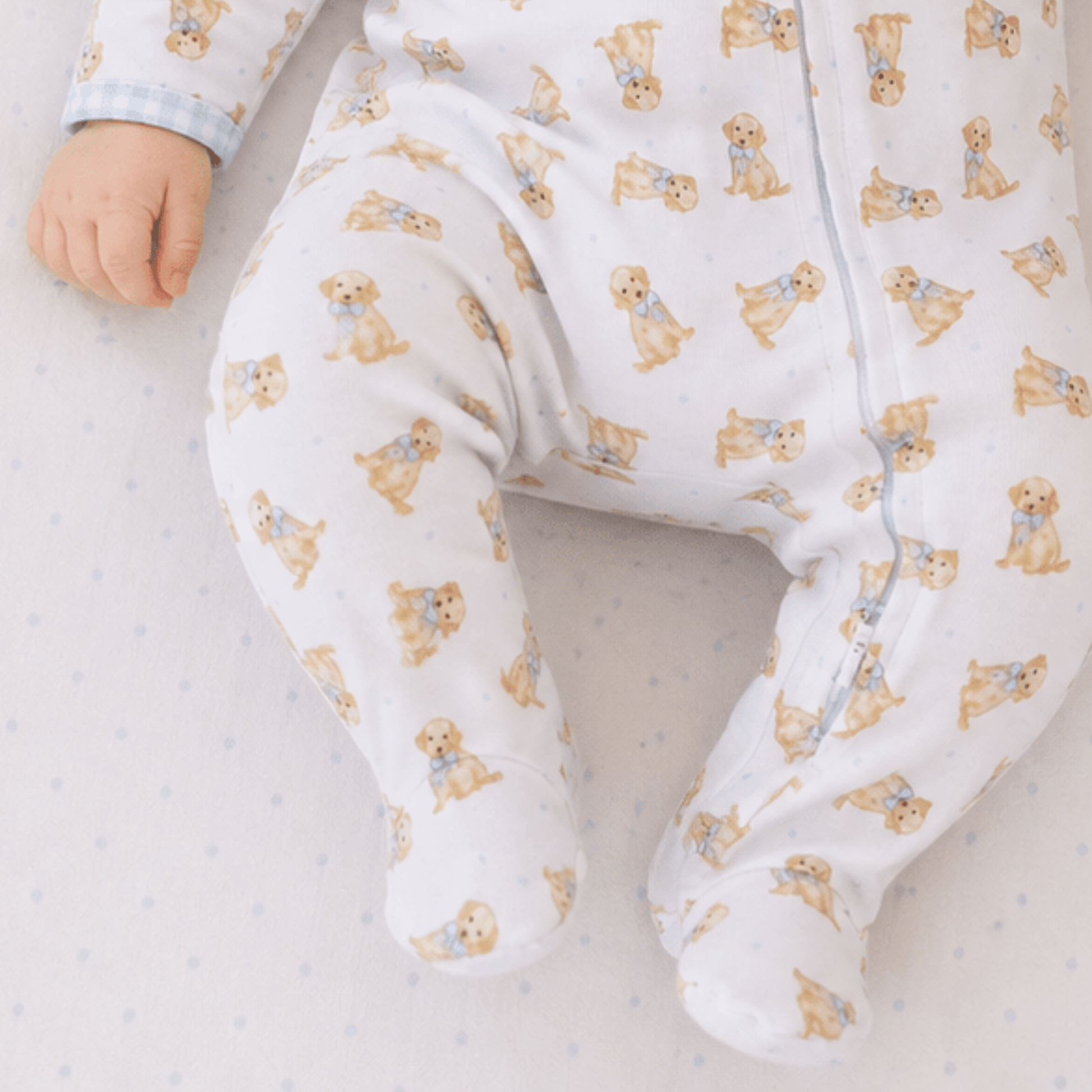 Sweet Golden Print Zip Footie - Light Blue - Magnolia BabyFootie