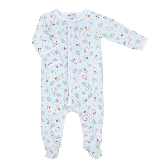 Sweet Little Christmas Print Footie - Blue - Magnolia BabyFootie