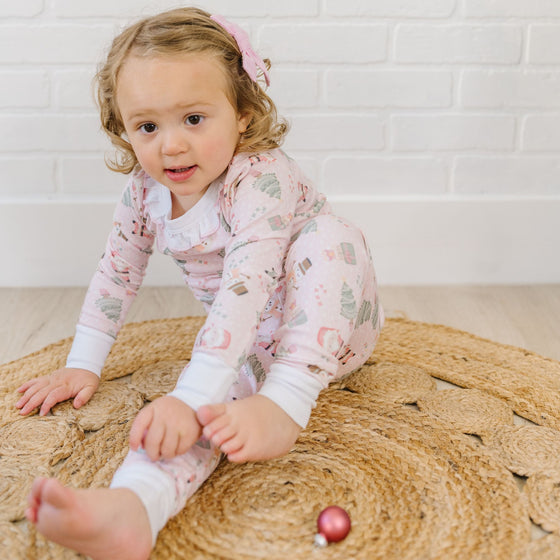 Sweet Little Christmas Ruffle Long Pajamas - Pink - Magnolia BabyLong Pajamas