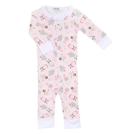 Sweet Little Christmas Ruffle Zip Pajamas - Pink - Magnolia BabyZipper Pajamas