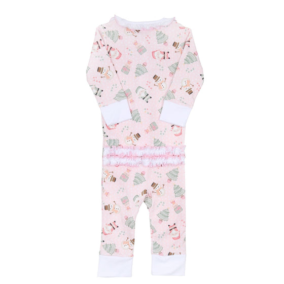 Sweet Little Christmas Ruffle Zip Pajamas - Pink - Magnolia BabyZipper Pajamas