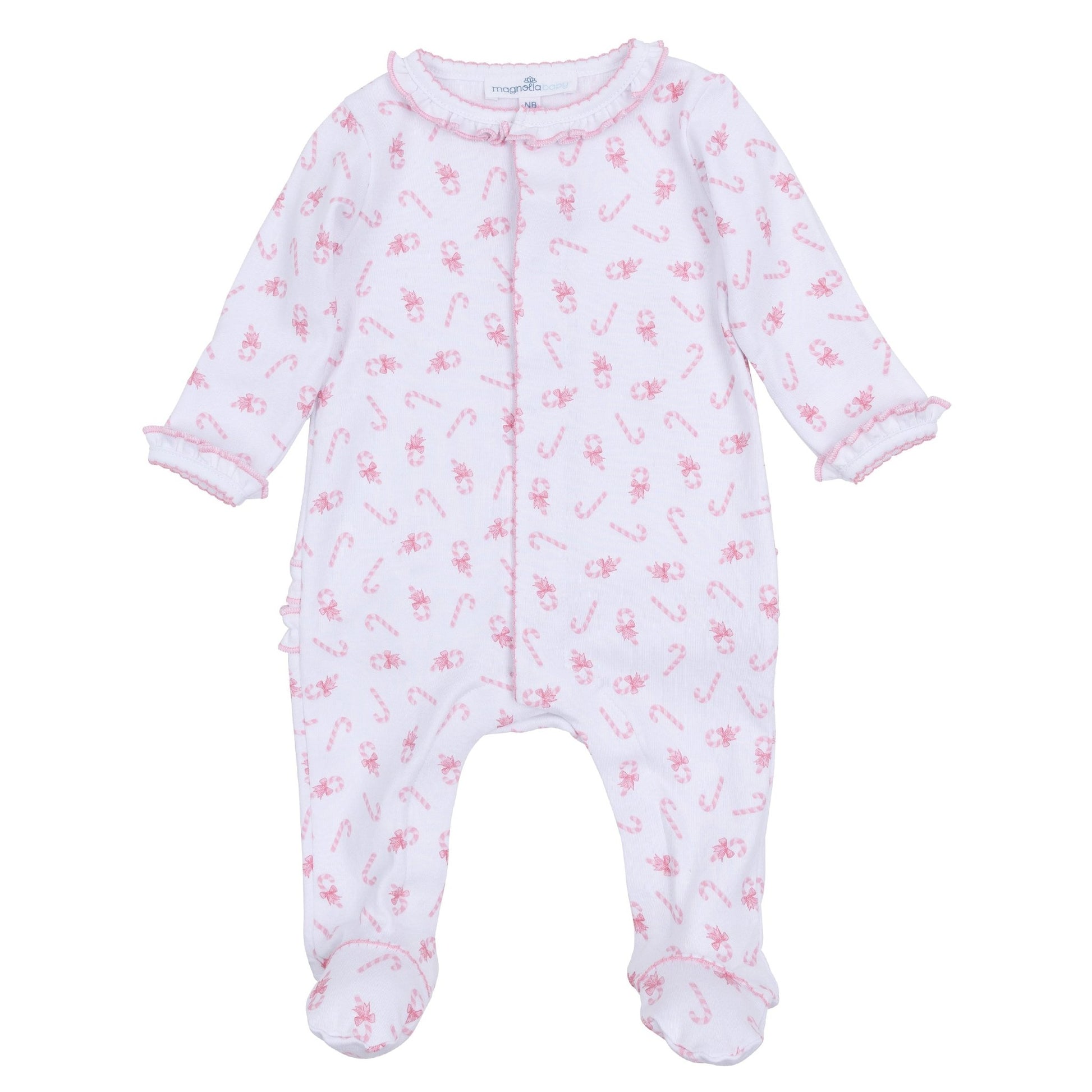 Sweet Peppermint Print Ruffle Footie - Magnolia BabyFootie
