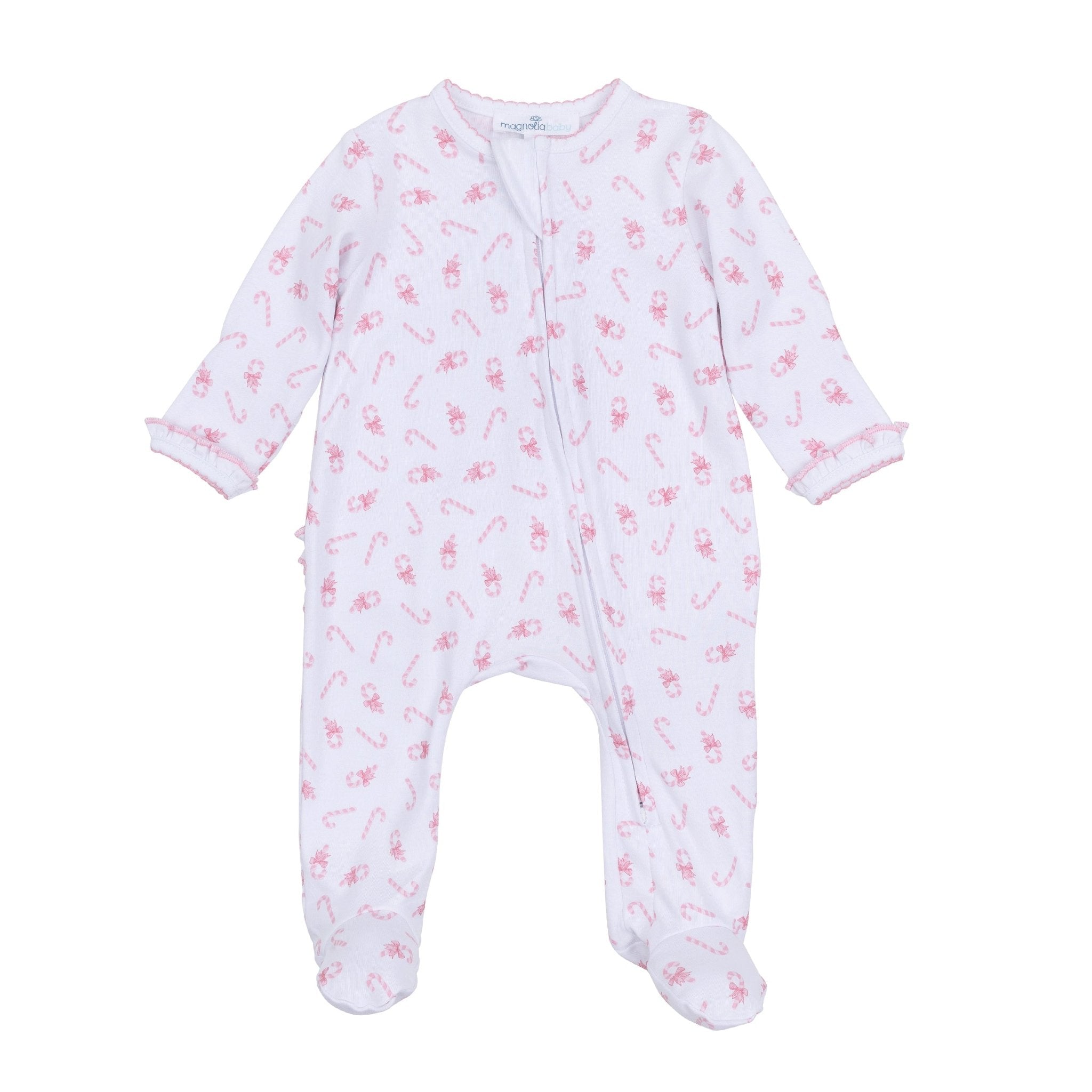 Sweet Peppermint Print Zip Footie - Magnolia BabyFootie