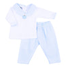 Conjunto de pantalón de 2 piezas para niño pequeño con cuello bordado en azul Sweet Pumpkin