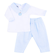  Conjunto de pantalón de 2 piezas para niño pequeño con cuello bordado en azul Sweet Pumpkin