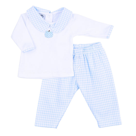 Conjunto de pantalón de 2 piezas para niño pequeño con cuello bordado en azul Sweet Pumpkin