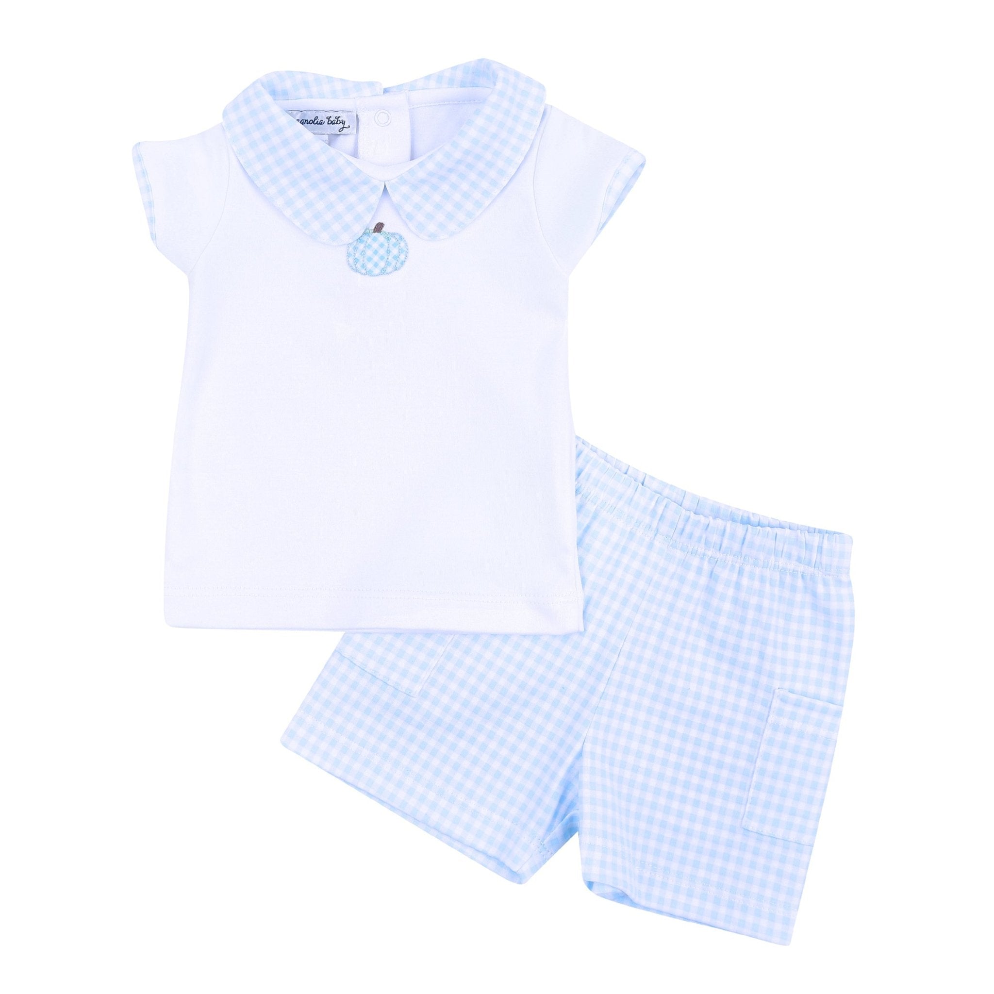 Sweet Pumpkin Blue Embroidered Collared Toddler Short Set - Magnolia BabyShort Set