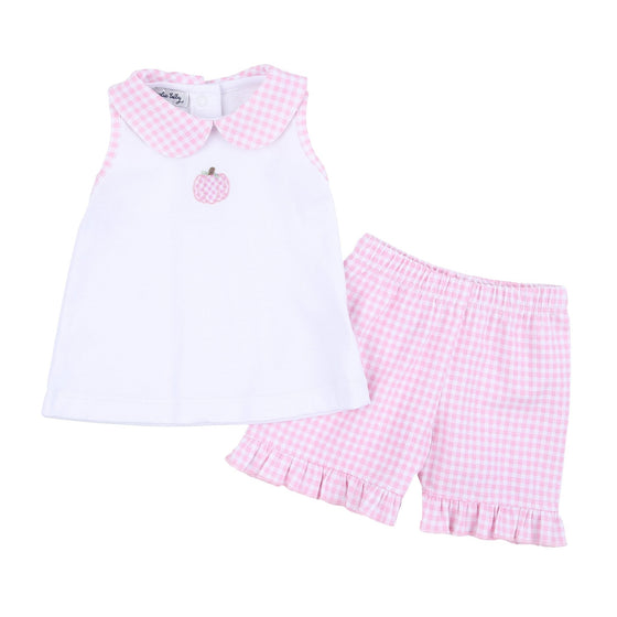 Sweet Pumpkin Pink Embroidered Collared Sleeveless Toddler Short Set - Magnolia BabyShort Set