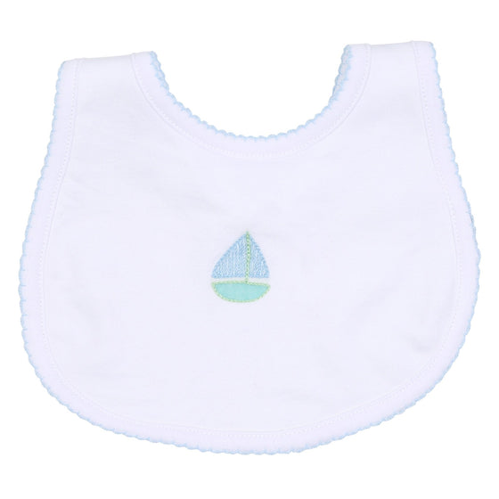 Sweet Sailing Blue Embroidered Bib - Magnolia BabyBib