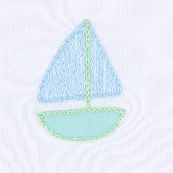 Sweet Sailing Blue Embroidered Footie - Magnolia BabyFootie
