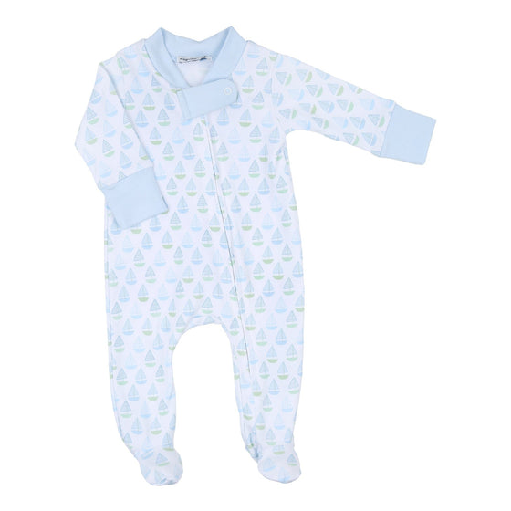 Sweet Sailing Blue Print Zip Footie - Magnolia BabyFootie