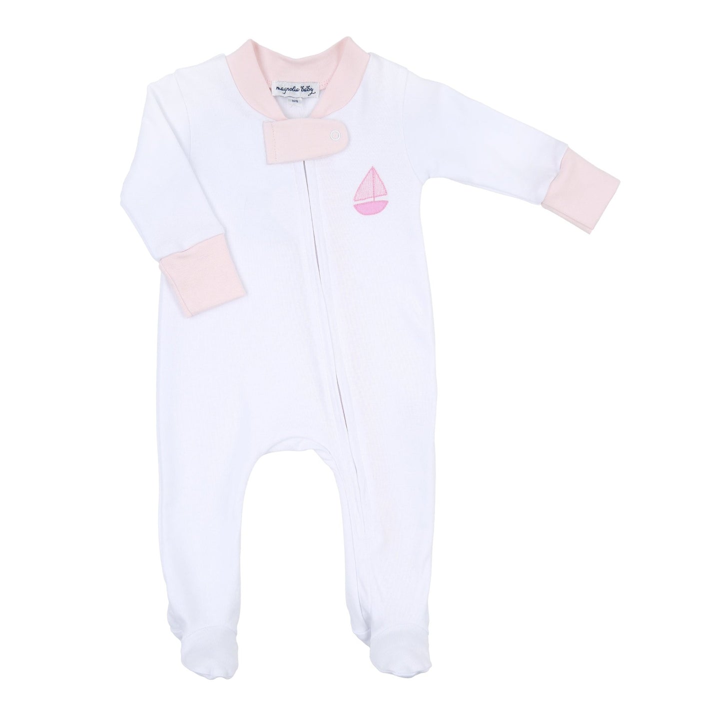 Sweet Sailing Pink Embroidered Zip Footie - Magnolia BabyFootie