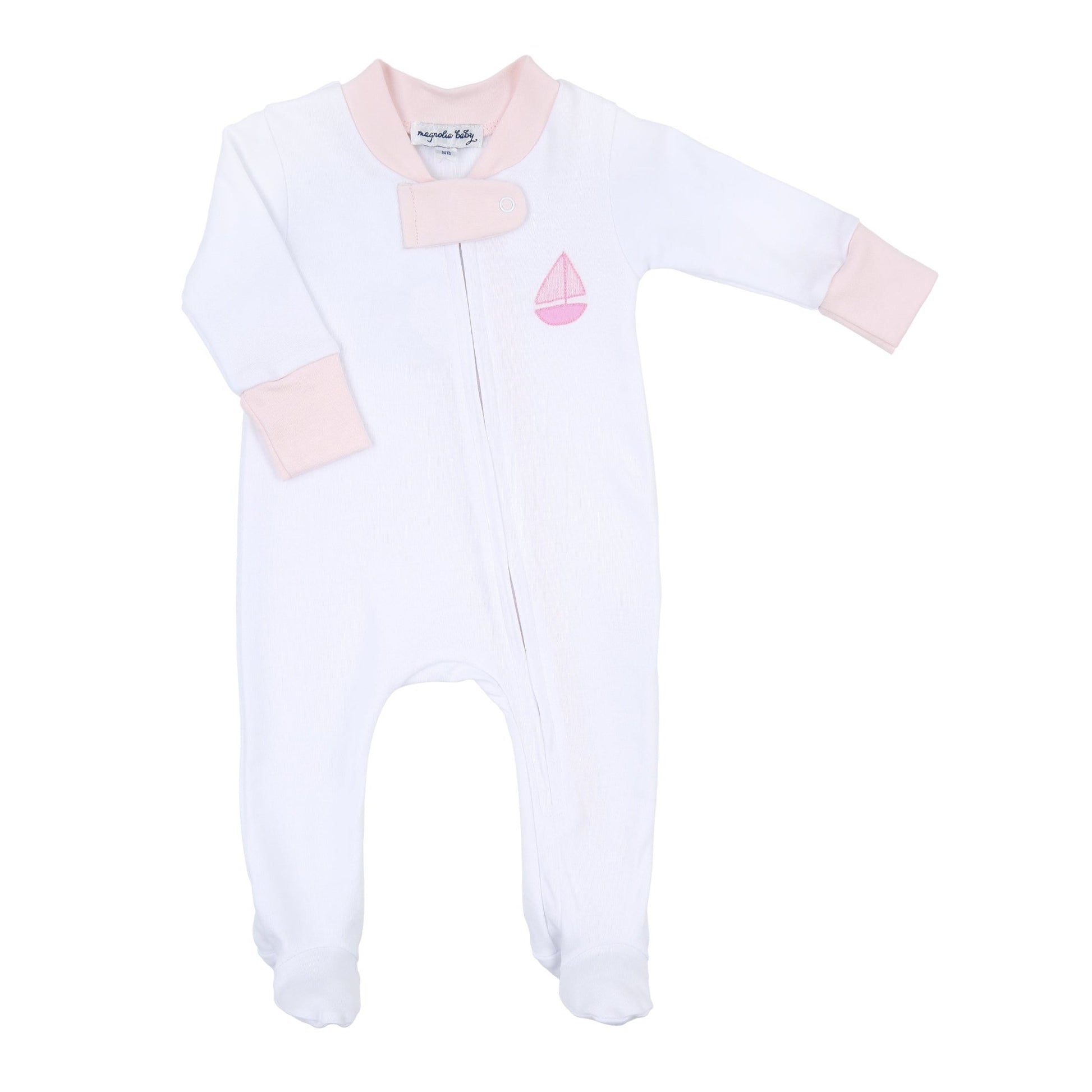 Sweet Sailing Pink Embroidered Zip Footie - Magnolia BabyFootie