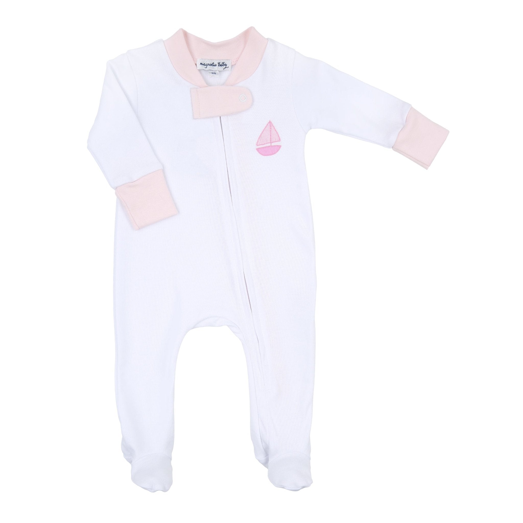 Sweet Sailing Pink Embroidered Zip Footie - Magnolia BabyFootie