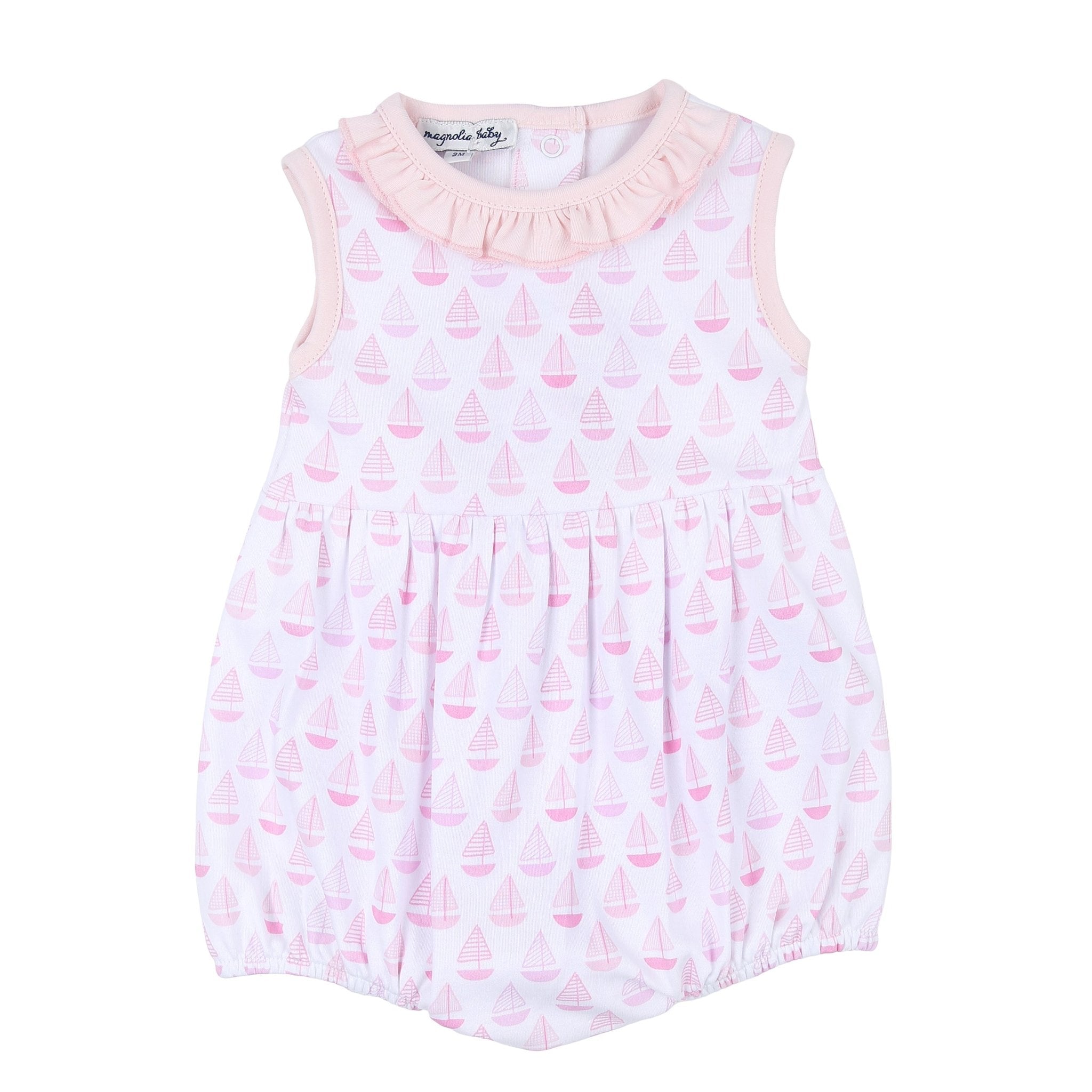 Sweet Sailing Pink Print Sleeveless Girl Bubble - Magnolia BabyBubble