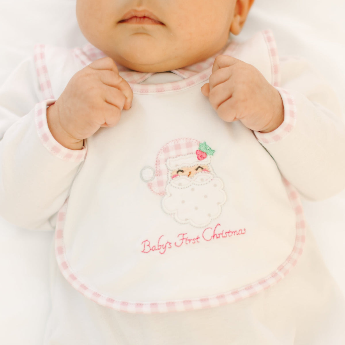 Magnolia Baby_Sweet St Nick Applique Baby's First Christmas Bib - Pink_1