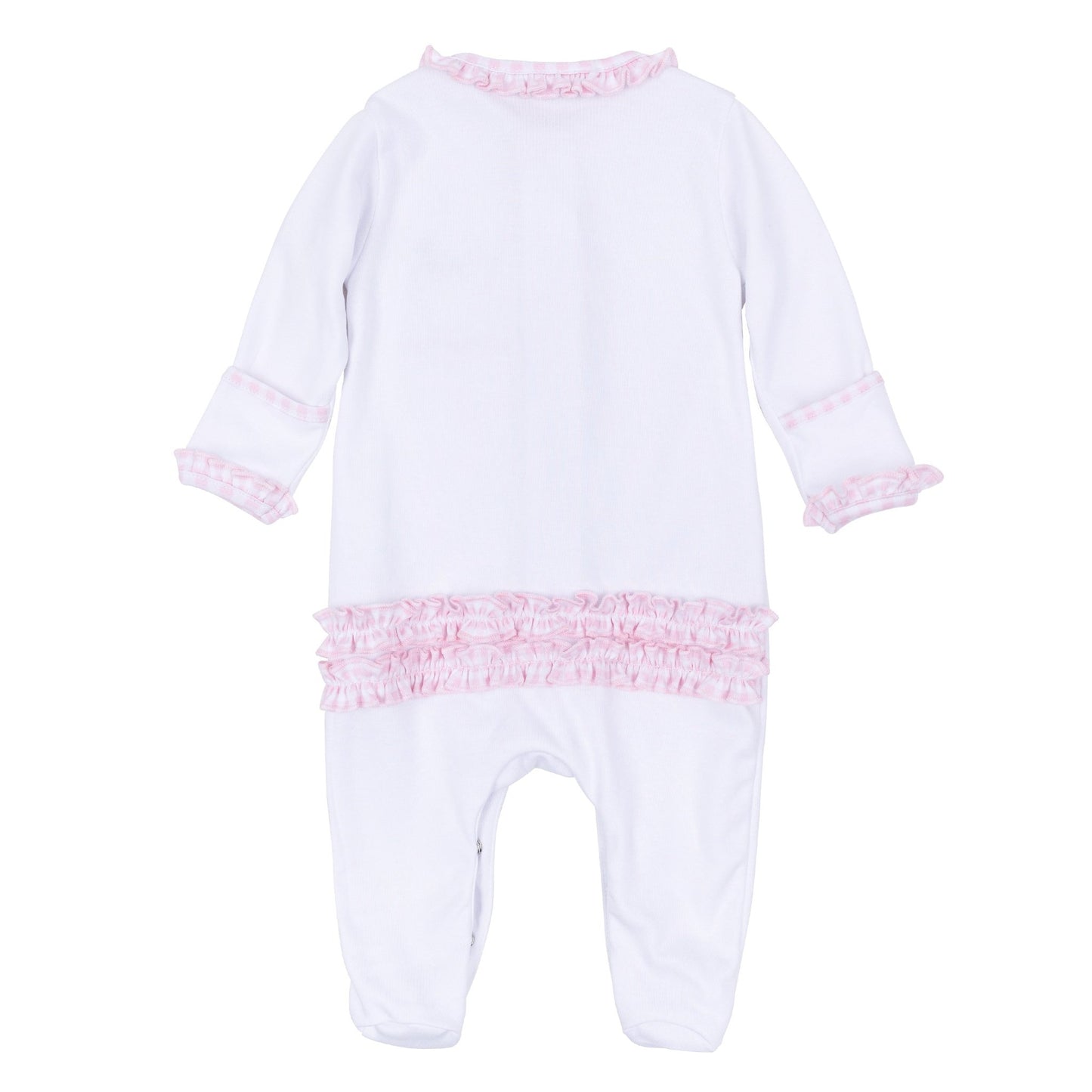 Magnolia Baby_Sweet St Nick Applique Baby's First Christmas Ruffle Footie - Pink_3