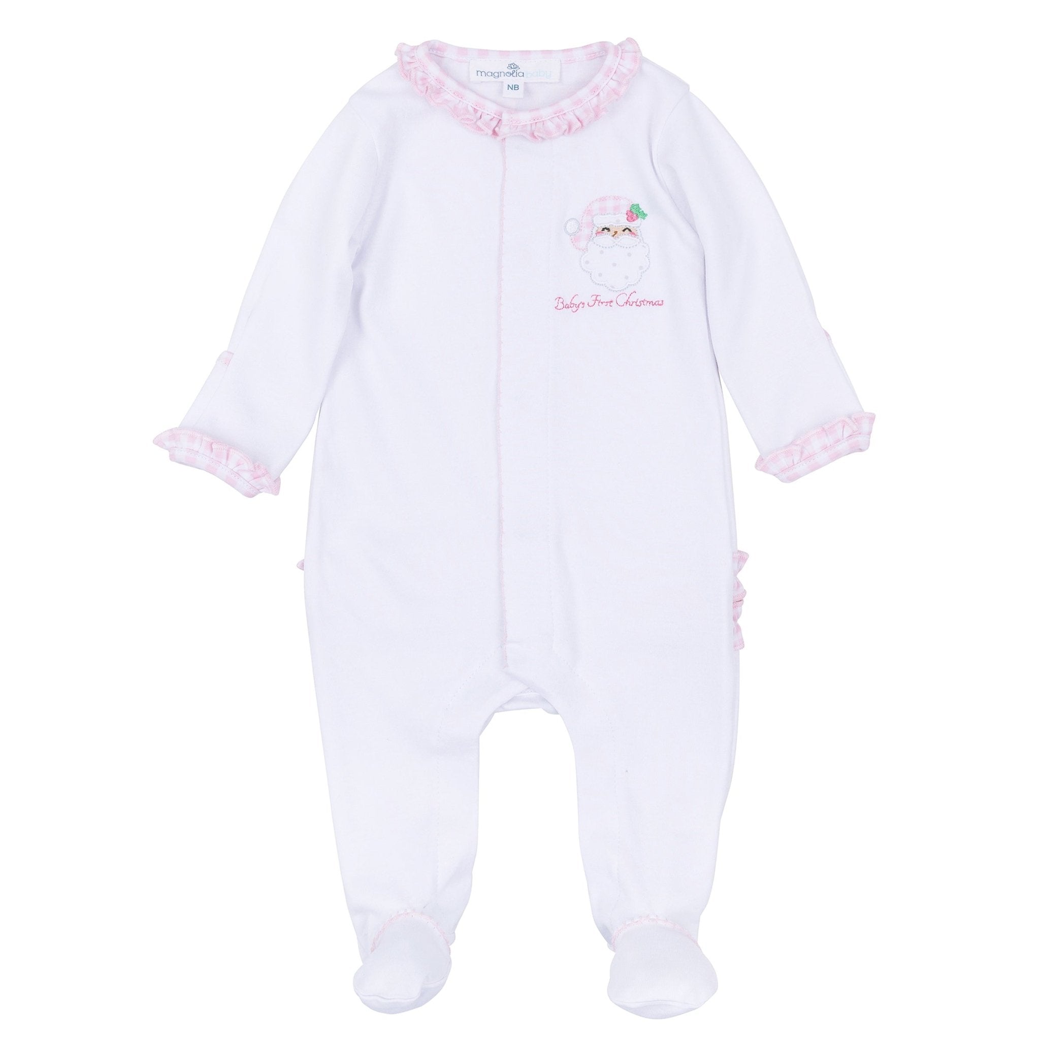 Magnolia Baby_Sweet St Nick Applique Baby's First Christmas Ruffle Footie - Pink_2