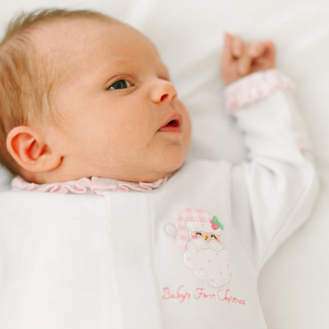 Magnolia Baby_Sweet St Nick Applique Baby's First Christmas Ruffle Footie - Pink_1